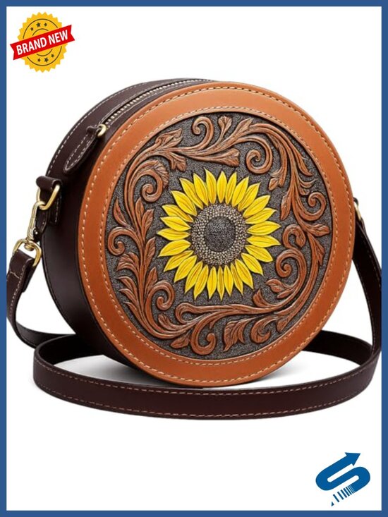 Handbags - Hand-Stitched Full-Grain Leather Crossbody Bag with Adjustable Strap, Boho